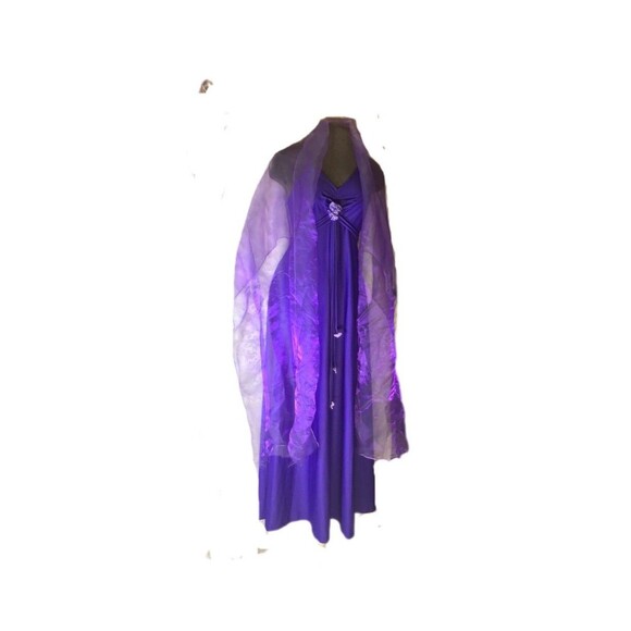 Vintage 70 s Maxi Dress, Purple,Empire Waist W/Floral ,Fairy - Picture 3 of 5